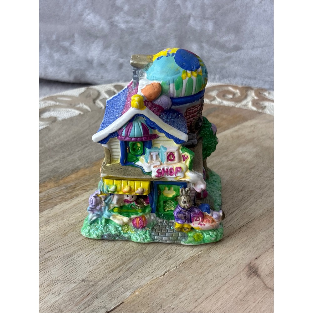 Vintage Whimsical Miniature‎ Toy Shop Bunny Figurine Colorful Glitter Village 4"